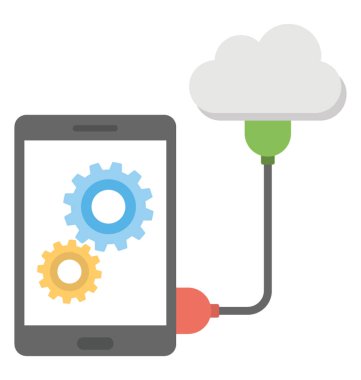 Bulut, mobil clouding düz vektör simgesi ile bağlı bir cep