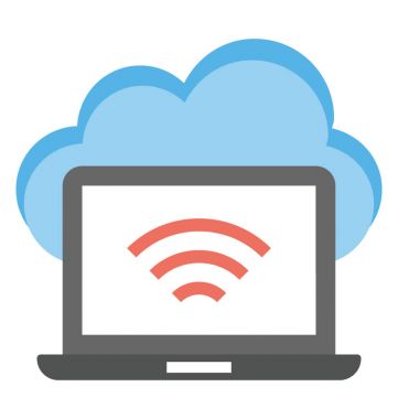 Bir wifi bağlı dizüstü bilgisayar ve bir bulut temsil eden bulut bilgisayar