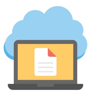 Arka plan düz simgesi üzerinde bulut ile mobil ekranda belge