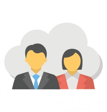 İki ofis arkadaşları kavramı uzak meslektaşları ile bulut, bulut teknolojisi tabanlı vektör simge düz tasarım 