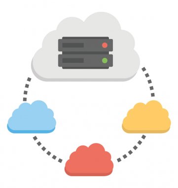 Düz simge sunucusu bulut ile bağlı bulut döngüsünü cloud tabanlı barındırma kavramı
