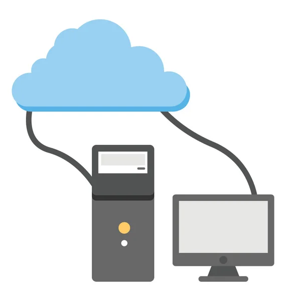 Płaskie Ikona Chmury Serwera Monitora Komputerowego Chmura Oparty Hosting Koncepcji — Wektor stockowy