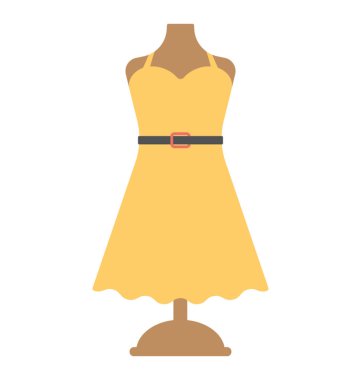 Kadın sarı elbise, düz vektör simgesi ile bir terzi mankeni 