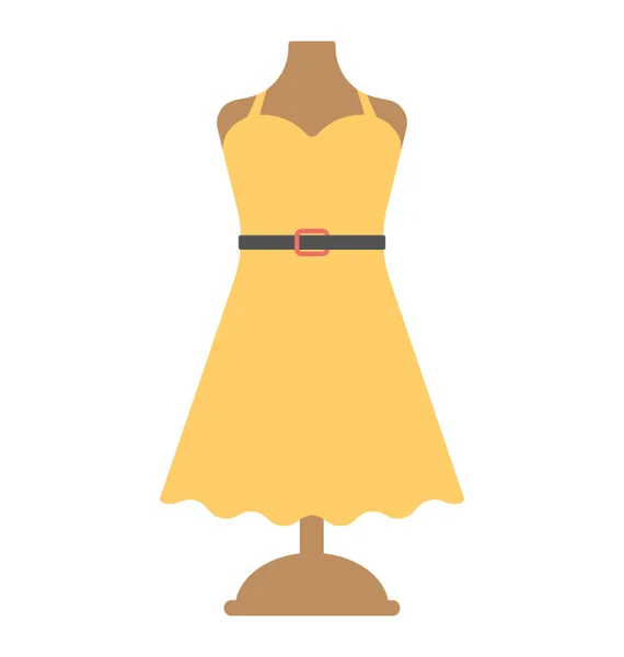Een Kleermaker Mannequin Met Vrouwelijke Gele Jurk Platte Vector Pictogram — Stockvector