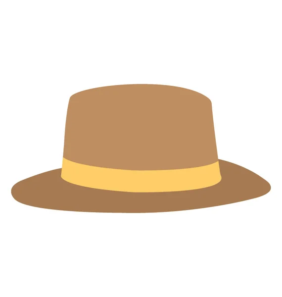 Brown Color Fedora Hat Mens Flat Vector Icon — Stock Vector