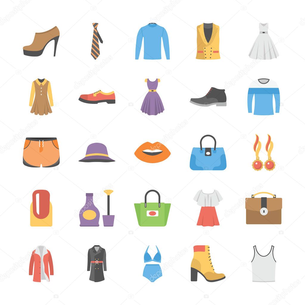 Fashion Vector Icons Collection In Flat Design 