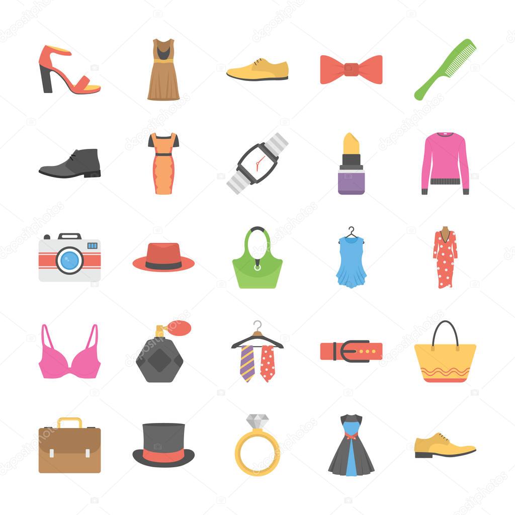 A Pack Of Fashion Vector Icons In Flat Design 
