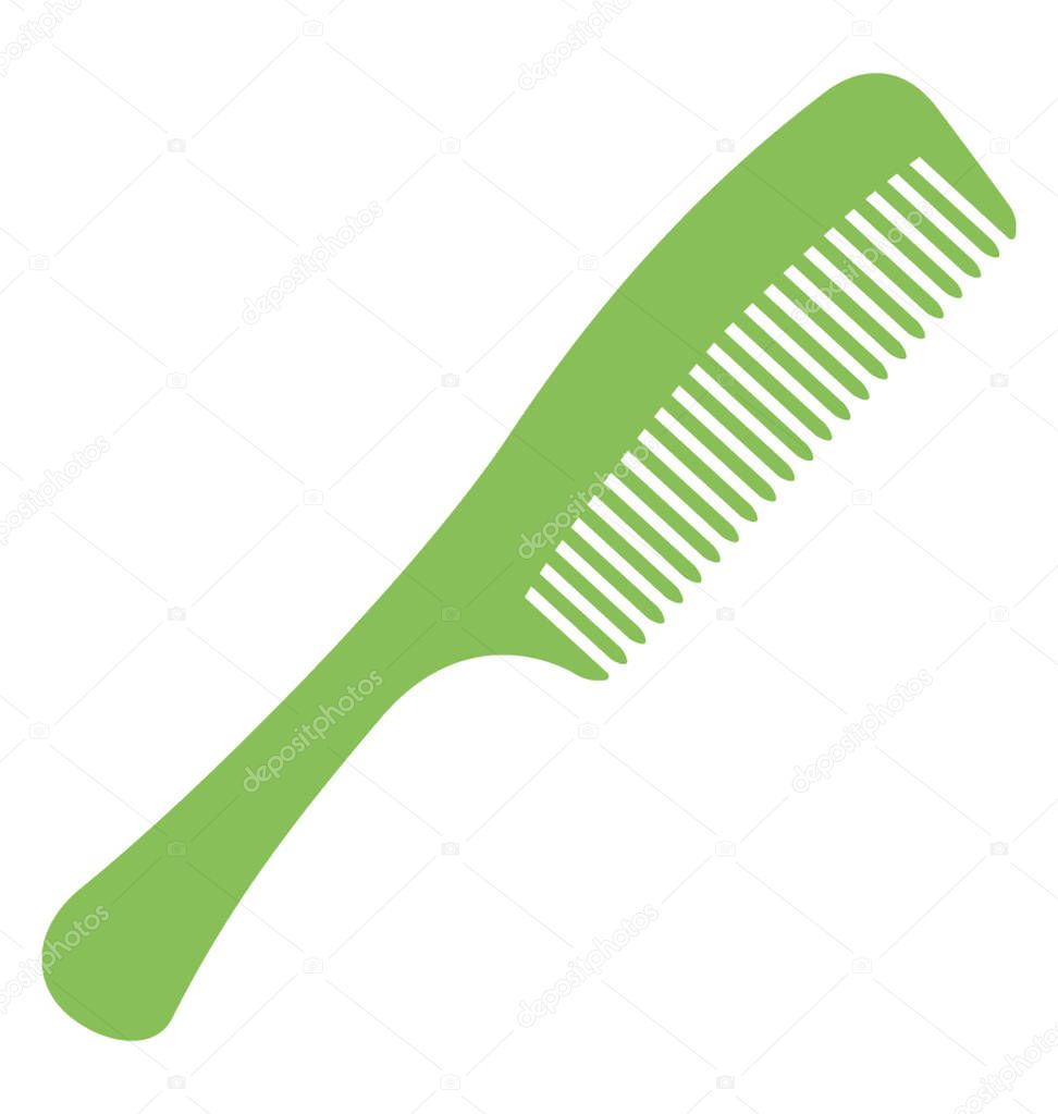 Green color hair comb vector icon in flat design 
