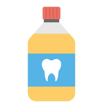 Düz simgesi tasarım diş etiketi ile gargara şişe. 