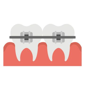 Düz simgesi tasarım kavramı Ortodonti diş metal parantez ile kaplı.