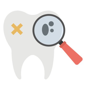 Büyüteç bir diş çürüğü diş muayene veya diş check-up symbolising üzerinde.