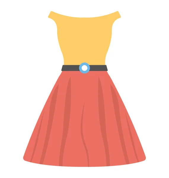 Dress Long Pleated Skirt Festive Dress Sleeves Flat Vector Icon — Stock Vector