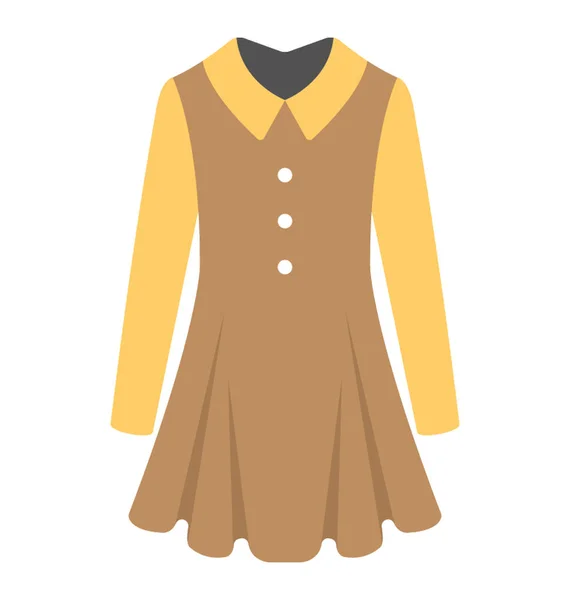 Line Dress Full Sleeves Women Flat Vector Icon — Stock Vector