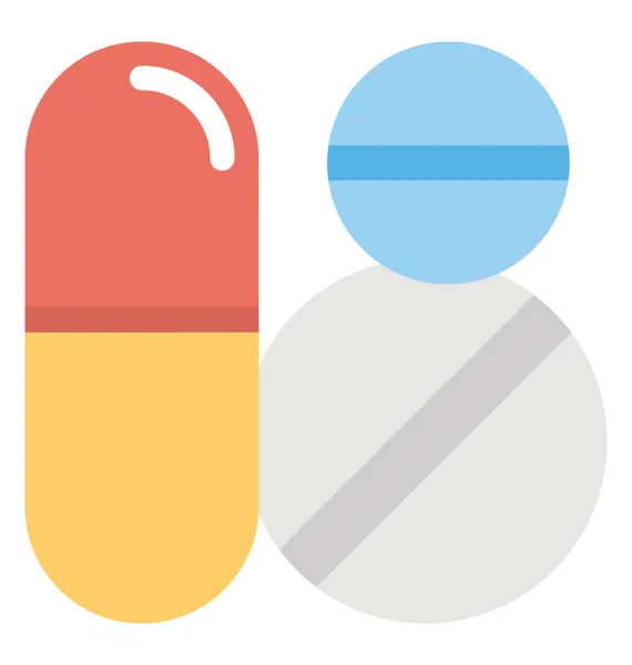 不同颜色和大小的药 丸的平面图标设计 — 图库矢量图片