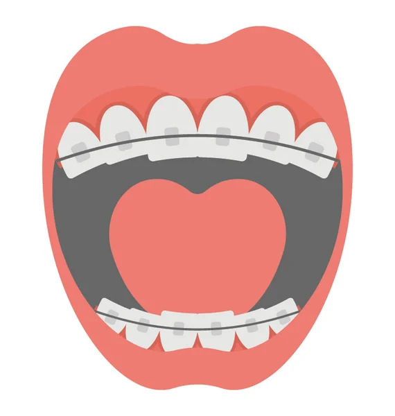 Flat Icon Design Teeth Covered Braces — Stock Vector