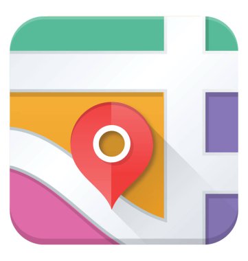 Konum göstergesi, düz simgesi tasarım navigasyon ile renkli bir harita