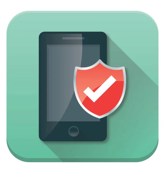 Mobile Checked Shield Concept Mobile Security Flat Vector Icon — Stock Vector