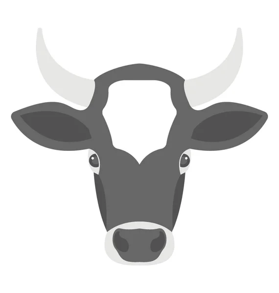 Flat Vector Cow Head Animal Farming — Stock Vector