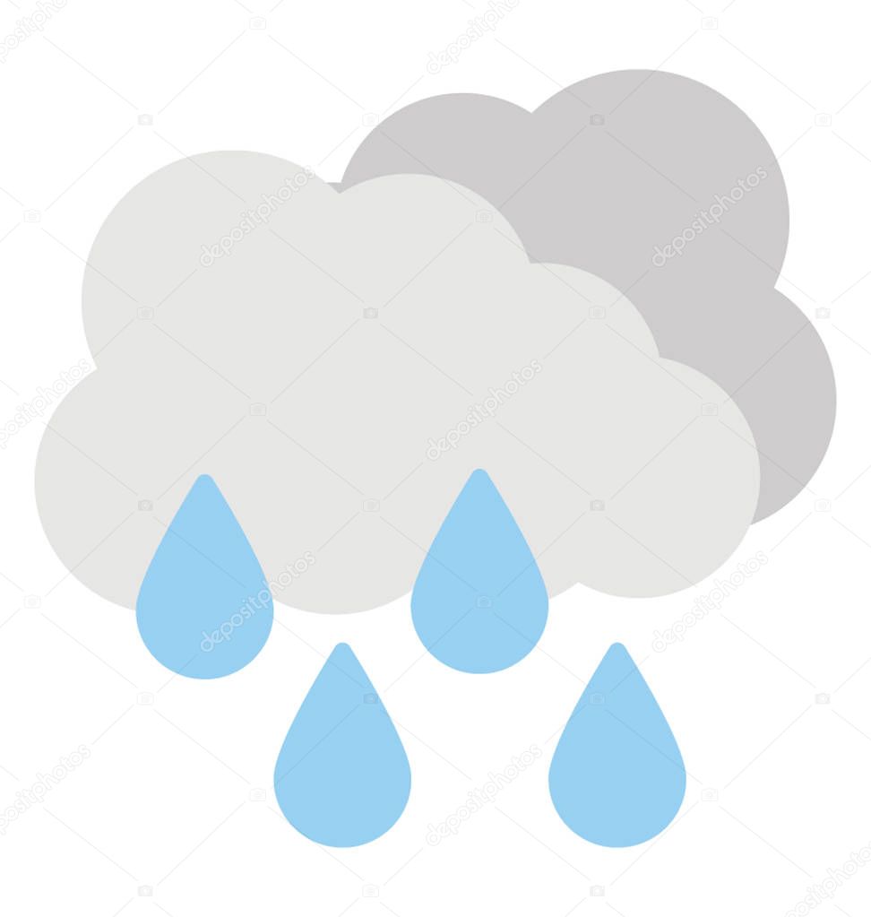 Rain cloud with raindrops, rain cloud flat design icon