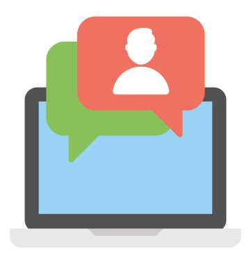 Düz simgesi sohbet online sohbet kabarcıklar ile dizüstü bilgisayar