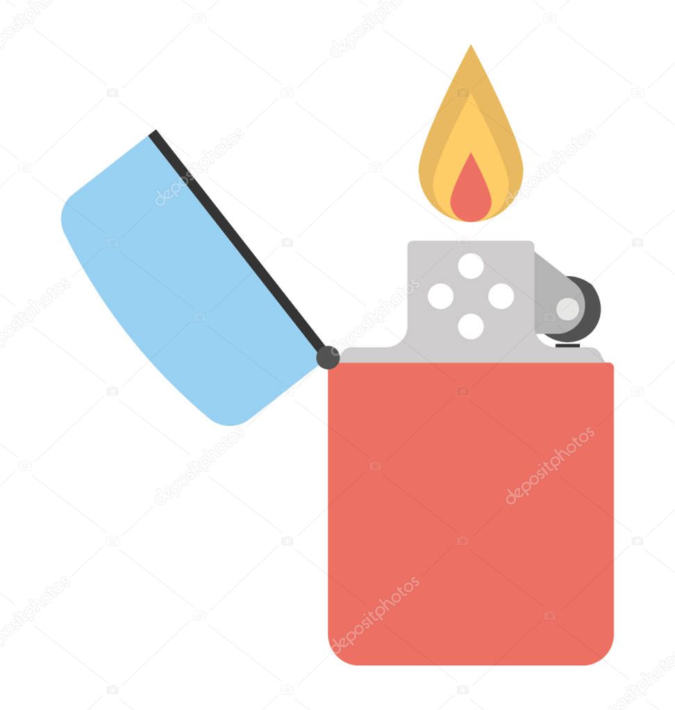 A lit up lighter with fire flame