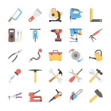 Düz vektör güç araçları Icons Set 
