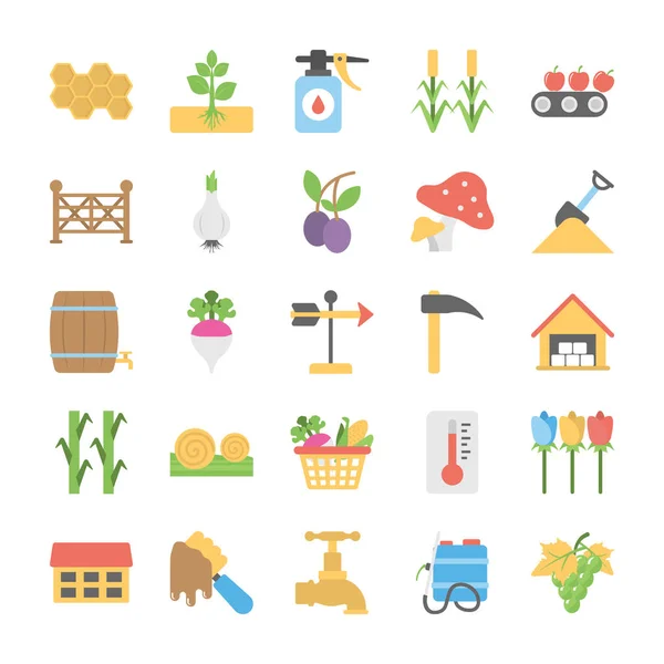 Pack Iconos Planos Agricultura — Vector de stock