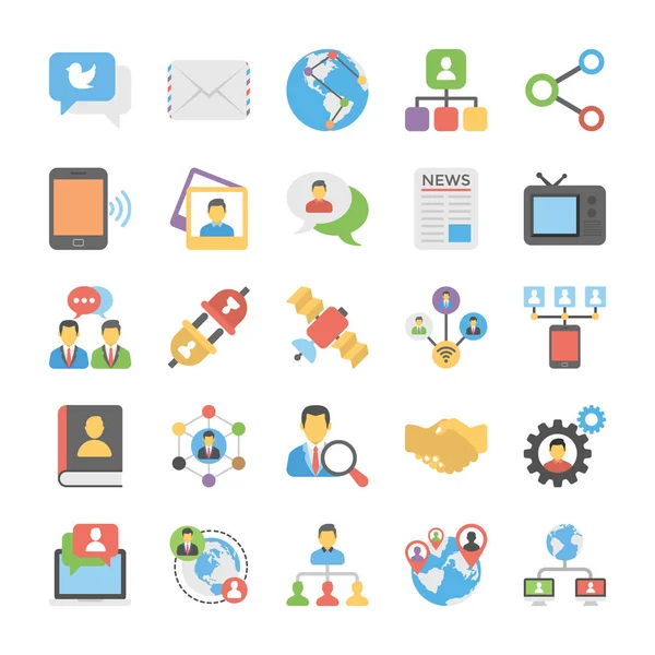 Social Connection Flat Vector Icons — Stock Vector