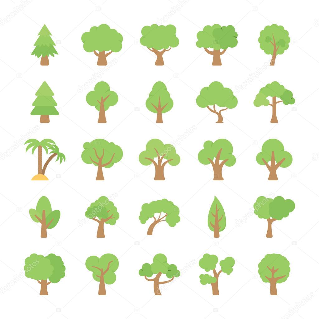 Trees Flat Colored Icons