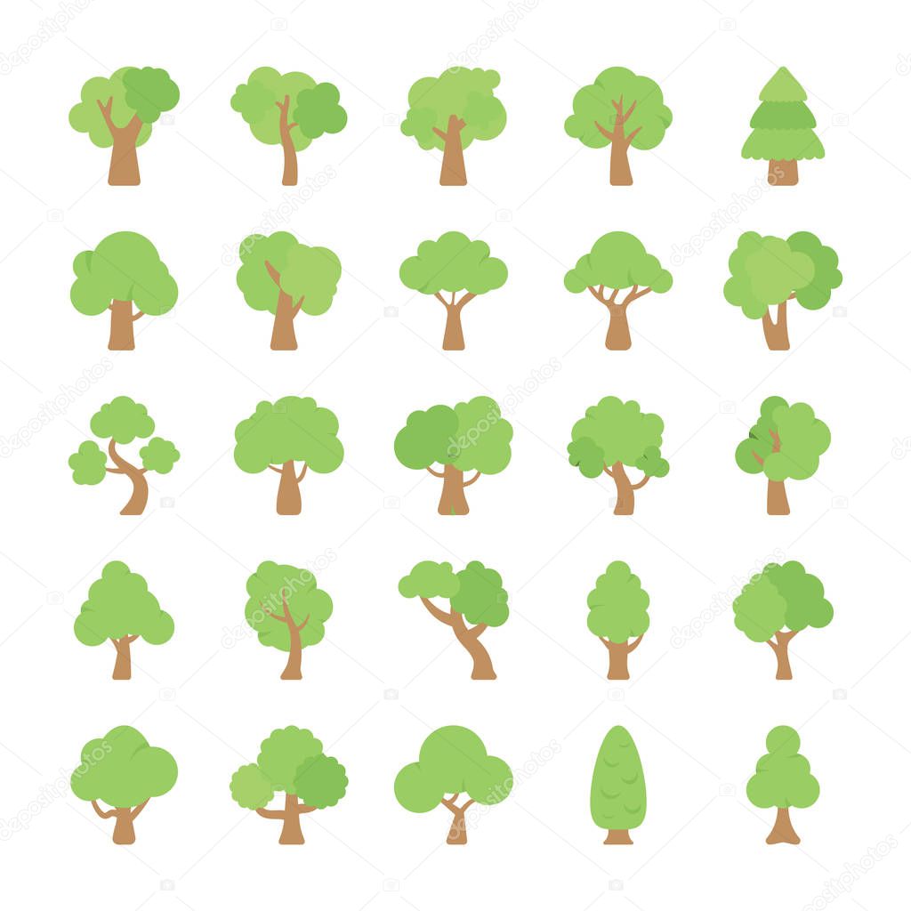 Flat Icons Set of Trees
