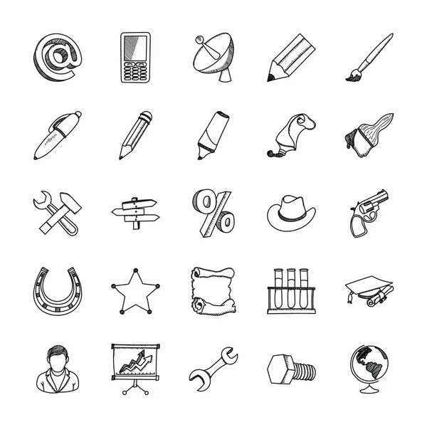 Juego Iconos Doodle Negocios — Vector de stock