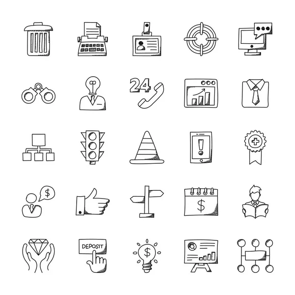 Juego Iconos Doodle Negocios — Vector de stock