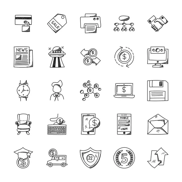 Business Doodle Icons Set — Stock Vector