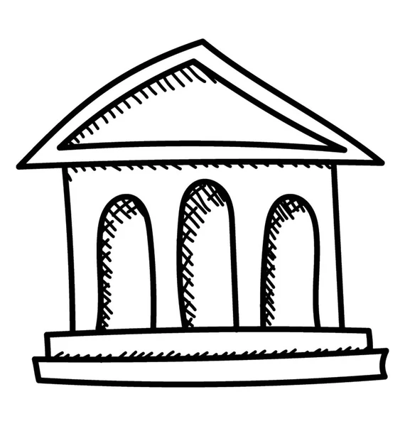 Budovy Banky Bankovní Vnější Doodle Ikonu — Stockový vektor