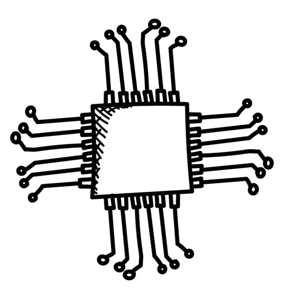Doodle Ikona Designu Chip Procesora — Wektor stockowy