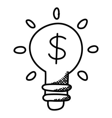 Pazarlama stratejisi fikirleri kavramını temsil eden dolar ile elektrikli bir ampul