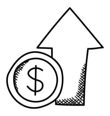 Mali artış veya sermaye büyüme analiz kavramı ile dolar ve ok simgesi tasarım