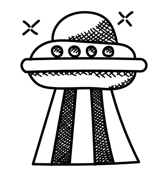 Bir Uzay Aracı Ufo Doodle Simgesi Tasarım — Stok Vektör