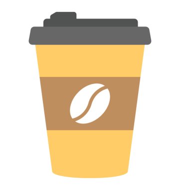 Tek kullanımlık kahve fincanı, paket servisi olan restoran gıda düz simgesi