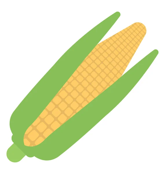 Płaskie Ikonę Kolby Kukurydzy Zadaszonym Liść — Wektor stockowy