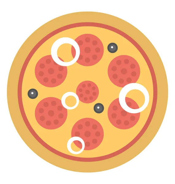Una Pizza Redondeada Entera Comida Chatarra Icono Plano — Vector de stock