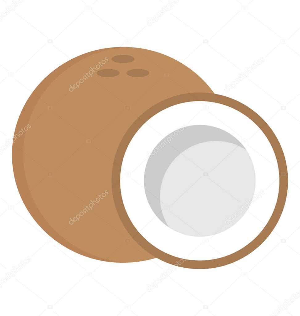One whole and half coconut flat icon