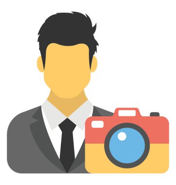 Kamera, fotoğrafçı düz simgesi olan adam