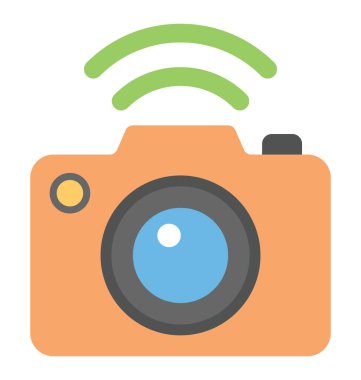 Fotoğraf makinesi ile wifi bağlantı, düz simgesi