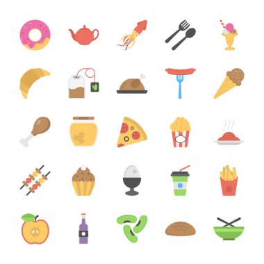 Fırın ve Fast Food düz simgeler koleksiyonu