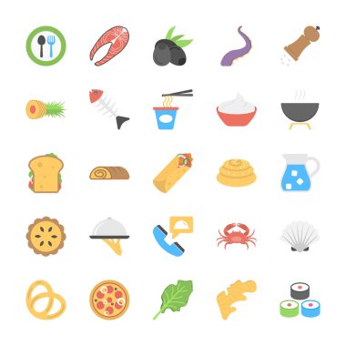 Düz vektör simgeler gıda Tema