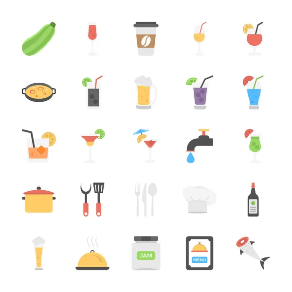 包装食品和饮料平面图标 — 图库矢量图片