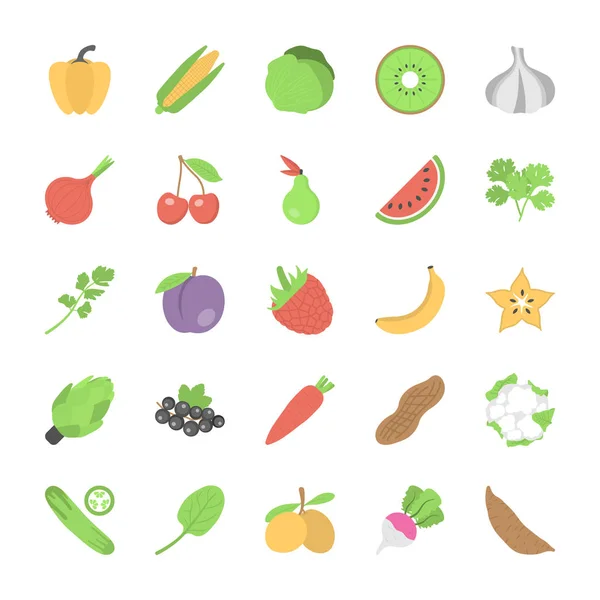 Pack Fruits Vegetables Flat Icons — Stock Vector