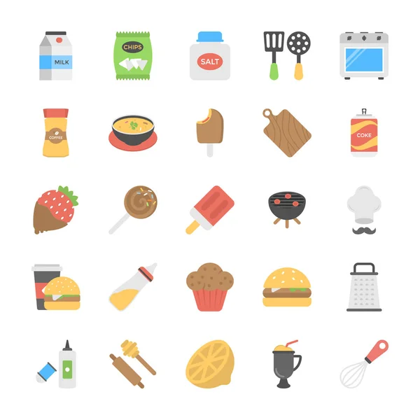 Conjunto Vectores Planos Para Alimentos Bebidas — Vector de stock