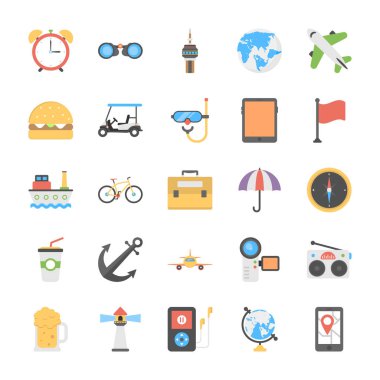 Açık seyahat ve kamp düz simgeler koleksiyonu